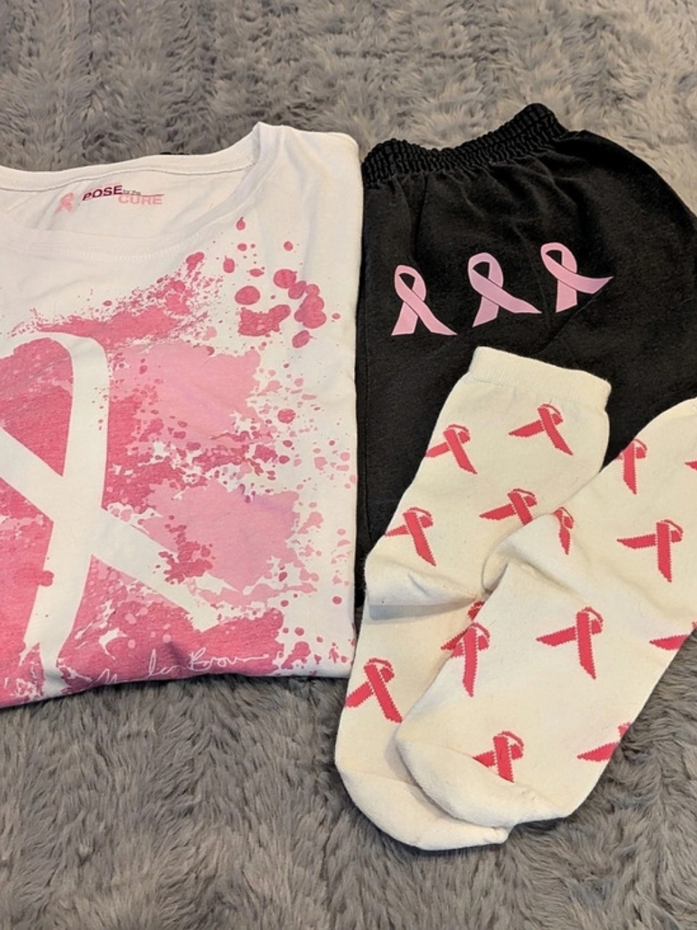 Breast Cancer Awareness Bundle: Pose for the Cure T-shirt, Shorts & Socks 🩷
